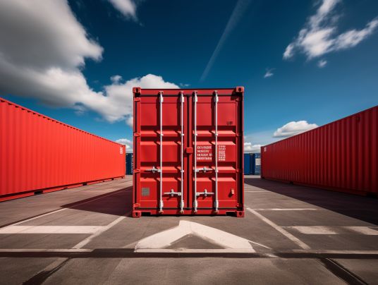 A sea can being inspected for rental or purchase